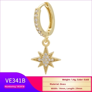 Detailed view of gold plated brass star earring with micro-pave cubic zirconia stones