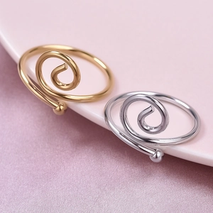 Irregular 304 stainless steel spiral open rings in gold and silver finish