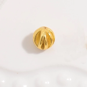 Single golden S925 sterling silver pumpkin bead with engraved diagonal texture for DIY jewelry