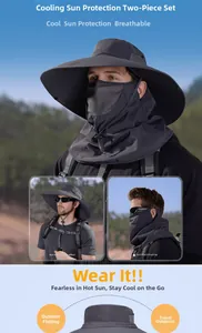 Detail of dark grey sun hat and neck mask with breathable mesh for outdoor sun protection