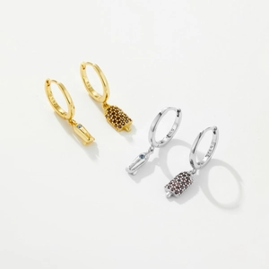 S925 sterling silver ice cream earrings with sparkling zircon pave in gold and silver