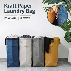 Washable Kraft Paper Laundry Basket Large Capacity Storage Bag Waterproof Durable Fabric Clothes Organizer For Bedroom