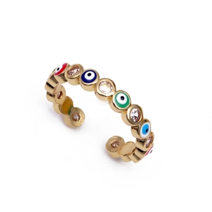 18K gold plated eye ring with colorful enamel and micro-set cubic zirconia stones