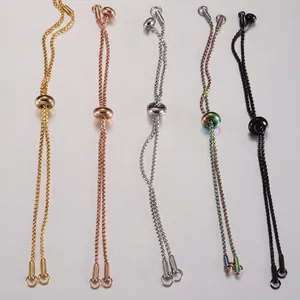 Adjustable Box Chain Bracelet Findings Stainless Steel Bolo Slider Bead DIY Jewelry Making Mirror Polished
