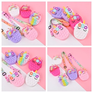 Unicorn Crossbody Bag Silicone Pop It Fidget Sensory Toy For Kids Girls Rainbow Cartoon Zipper Coin Purse
