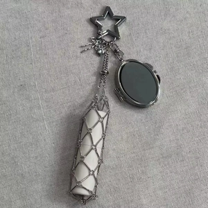 Porte-clés étoile en métal argenté avec miroir et pendentif porte-rouge à lèvres