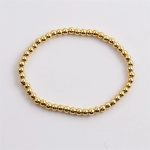 Minimalist Round Bead Elastic Bracelet Real Gold Plated Copper Geometric Polished Trendy Jewelry For Women