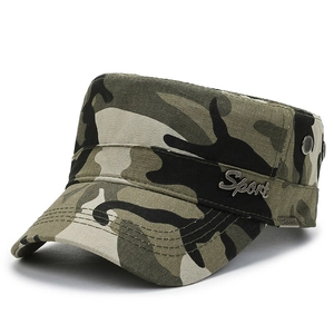 Camo flat top military cap for men with Sport metal logo and breathable vents