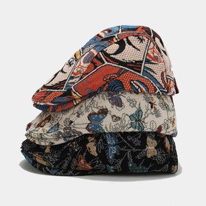 Vintage Jacquard Ivy Cap Cotton Flat Cap Butterfly Comic Print Artistic Unisex Retro Forward Hat