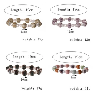 Detailed size and weight chart for colorful ceramic shell and watermelon bead bracelets