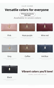 Multi-color collection of slim frosted long wallets with elegant gold buckle closure