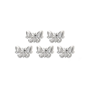 Set of five silver stainless steel butterfly pendants with detailed wing textures