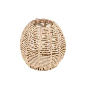Rustic handmade rattan pendant light with natural woven hemp rope and oval mesh lampshade