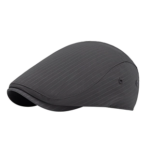 Dark grey striped beret cap with metal side vents for outdoor sun protection