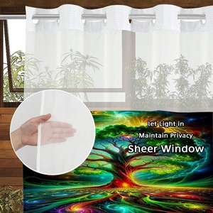 Waterproof double-layer shower curtain with colorful tree print and sheer top panel