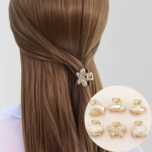 Mini Hair Claw Clips Zinc Alloy Metal Butterfly Shell Leaf Shape Non Slip Vintage Gold Silver Hair Accessories For Women