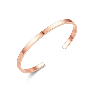 Polished rose gold stainless steel C-shaped open cuff bracelet in minimalist design
