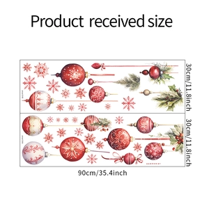 Macro layout of Christmas wall stickers featuring pine leaves, red berries and snowflakes