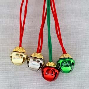Christmas Bell Pendant Necklace Believe Engraved Iron Metal Hanging Ornament DIY Xmas Home Decor Colorful