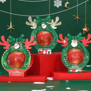Christmas Apple Gift Packaging Cardboard Portable Carrier Case With Ribbon Antler Decor For Holiday Party Presents