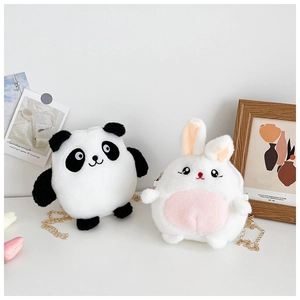 Plush panda and bunny crossbody bags with elegant gold metal chains for children