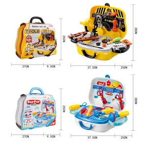 Set di giocattoli per bambini con banco da lavoro e kit medico in valigette portatili
