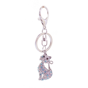 Sparkling crystal cat keychain in silver alloy with rhinestones for bag decoration