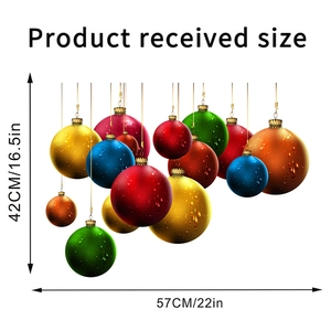 Detail showing colorful Christmas ball wall decals with product dimensions 57x42cm