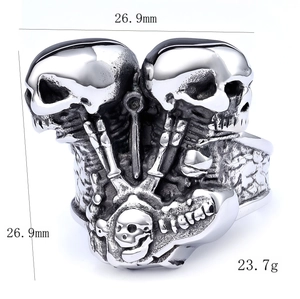 Vintage silver gothic skull ring made of stainless steel with dimensions and weight specs
