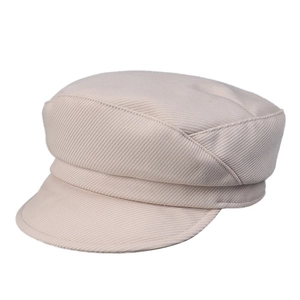 Casquette gavroche en sergé beige pour femme avec bord souple et forme octogonale vintage