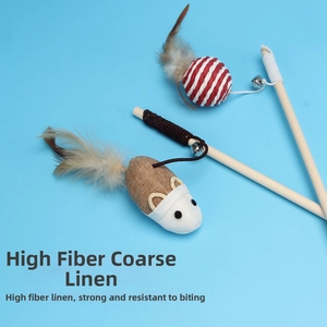 Macro detail of high-fiber linen mouse and feather ball cat toys for durability