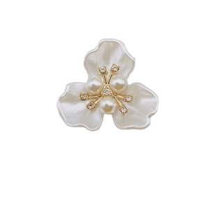 Three-petal resin shell flower with pearls and golden crystals for DIY bridal brooch