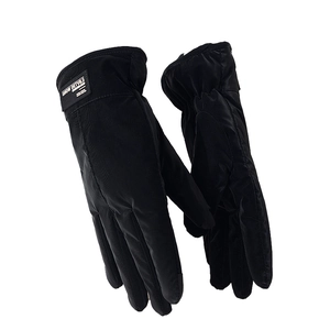 Mens thick thermal winter cycling gloves in windproof black fabric with velcro straps