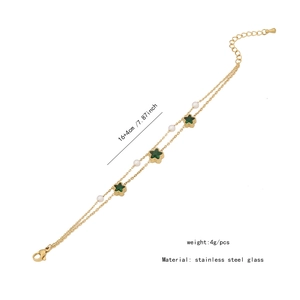 Detail showing 16+4cm stainless steel double-layer star bracelet with green glass stone