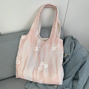 Sac fourre-tout en toile tie-dye rose avec broderie florale blanche pour femme chic