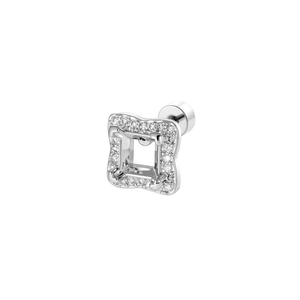5mm silver square wavy geometric stud earring with sparkling pave set crystals
