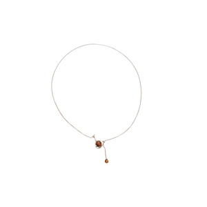 Elegant silver chain necklace with resin vase pendant and brown gemstone detail