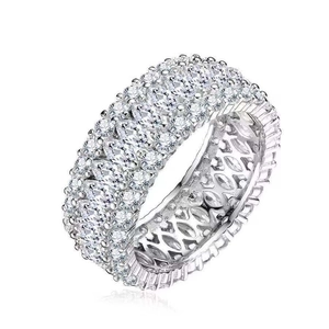 Luxurious multi-row marquise and round cut zircon eternity ring in silver finish