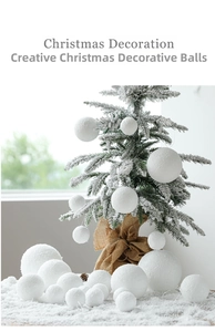 White textured foam Christmas snowballs set on decorative trees for festive holiday display