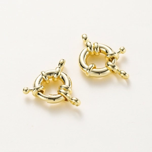 Pair of 14K gold plated sailor spring clasps for DIY jewelry making on white background