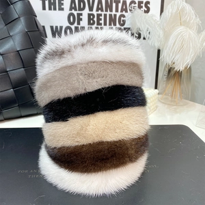 Close-up of soft mink fur headbands in five colors with plush and fluffy texture