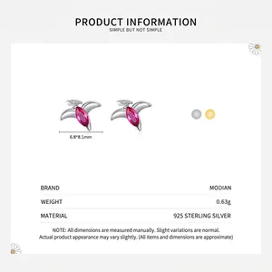 Boucles d'oreilles ptérosaure en argent S925 avec pierres roses taille marquise