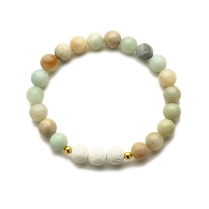 Natural stone beaded bracelet with imperial jasper, rose quartz and white volcanic rock