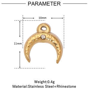 Detailed technical drawing of a 10mm crescent moon gold pendant with rhinestone inlay