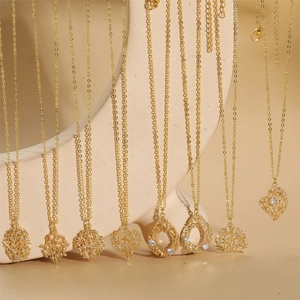 French vintage 14K gold plated branch pendant necklaces with white zircon accents