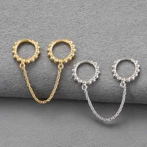 Minimalist S925 sterling silver chain earrings with bead accents in gold and silver finish