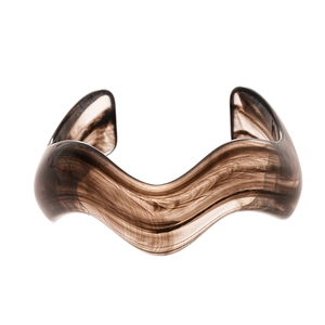 Irregular amber acrylic marble open bangle with wavy geometric resin design for women