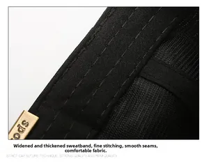 Detail of reinforced black baseball cap inner sweatband with premium stitching