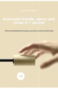 Detail of automatic sand-colored umbrella handle with one-second quick open button