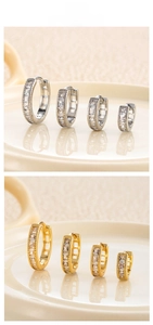 Macro de boucles d'oreilles créoles dorées et argentées serties de zircons carrés, 4 tailles
